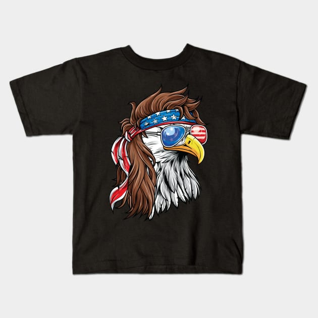 Patriotic Bald Eagle Mullet USA American Flag 4th of July Kids T-Shirt by Pennelli Studio